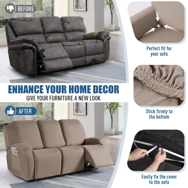 TAOCOCO Recliner Sofa Slipcover  3 Pieces Polyester Fabric Stretch Sofa Covers for 3 Seat Reclining Couch  Soft Washable Furniture Protector with Pockets (3 Seat  Khaki) - Image 5